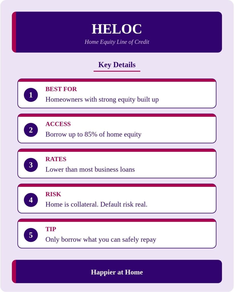 Infographic about how to use a HELOC to finance a senior care franchise