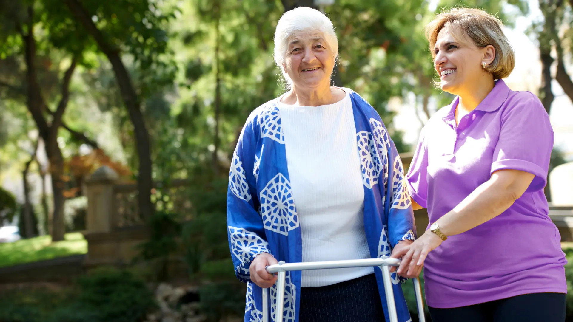 Caregiver and client outdoors